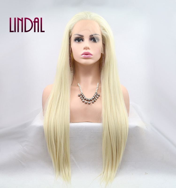 LINDAL straight blonde frontal freedom synthetic wig natural white women 613# long lace synthetic wig