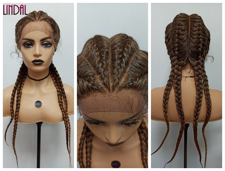 LINDAL hot selling african american synthetic braided lace wig fulani cornrow braids lace front wigs japanese fiber wig