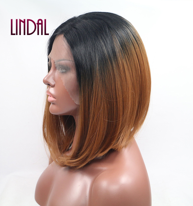 LINDAL ebay popular wig bob natural straight afro synthetic hair ombre color brown short bob wigs for black women