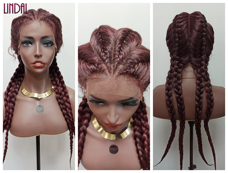 LINDAL hot selling african american synthetic braided lace wig fulani cornrow braids lace front wigs japanese fiber wig