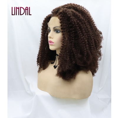 LINDAL best amazon synthetic wigs lace front synthetic freedom lace dark brown dominican curly hair