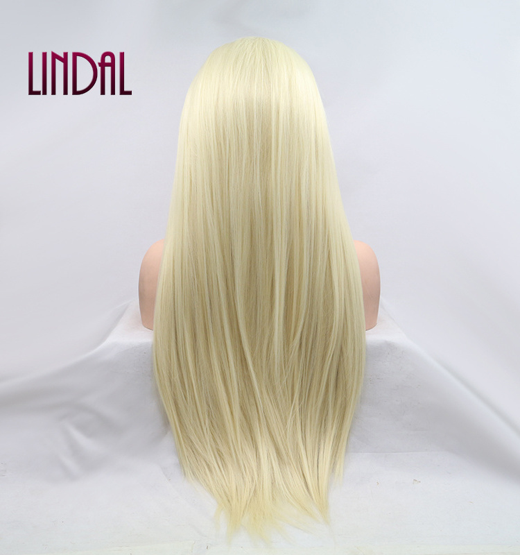 LINDAL straight blonde frontal freedom synthetic wig natural white women 613# long lace synthetic wig