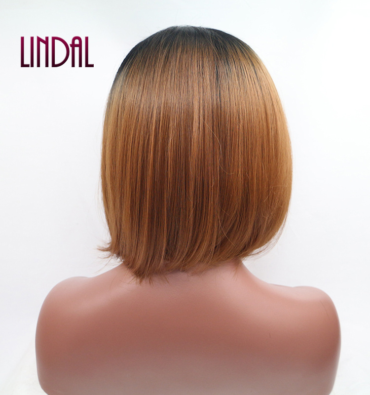 LINDAL ebay popular wig bob natural straight afro synthetic hair ombre color brown short bob wigs for black women