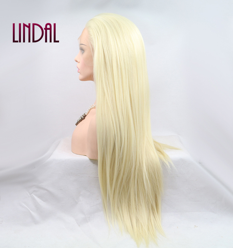 LINDAL straight blonde frontal freedom synthetic wig natural white women 613# long lace synthetic wig