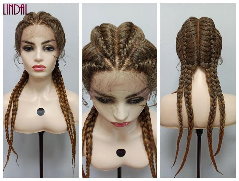 LINDAL hot selling african american synthetic braided lace wig fulani cornrow braids lace front wigs japanese fiber wig