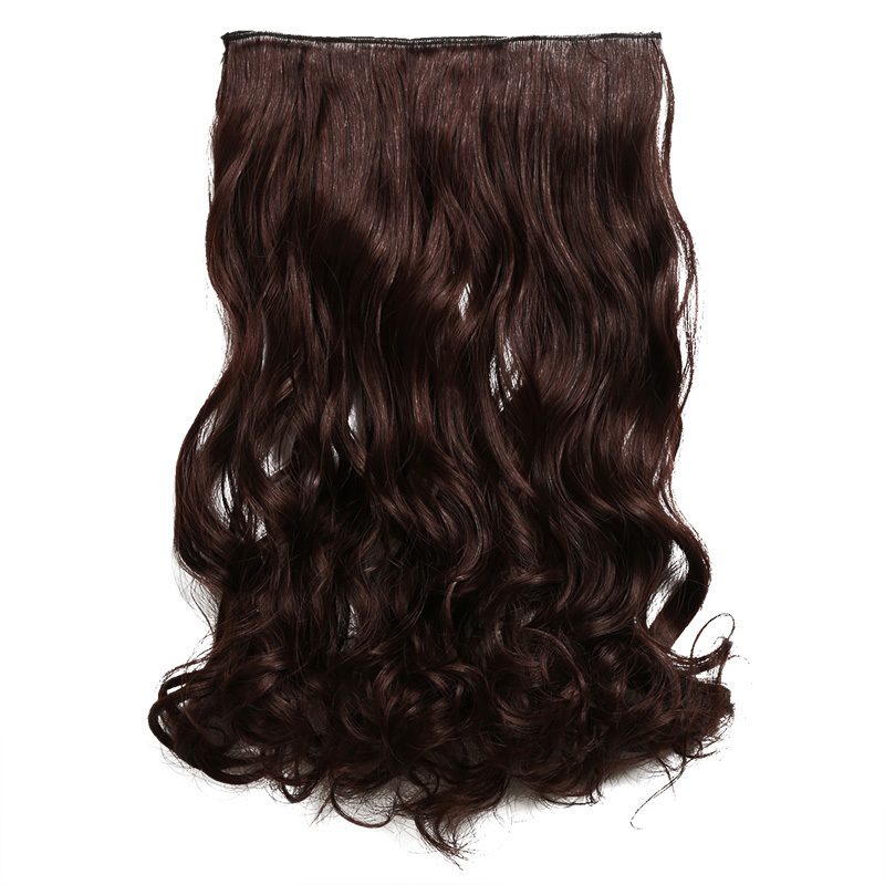 LINDALHAIR Full Head Curly Wave Clips in on Synthetic Hair Extensions Hair pieces for Women 5 Clips Chocolate Brown