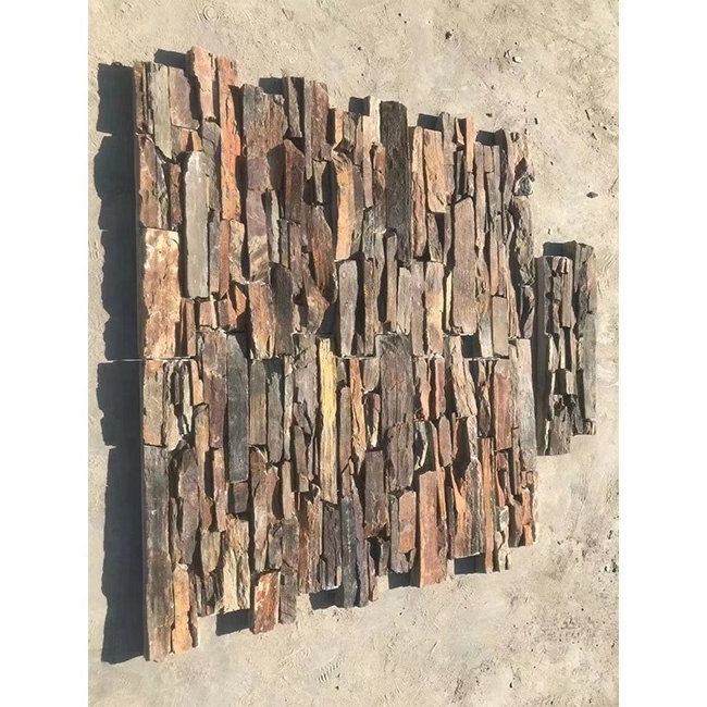 Natural Rusty Slate Quartzite Stone Veneer Exterior Wall Cladding Panels Cultural Stone Cement Back Slate Veneer