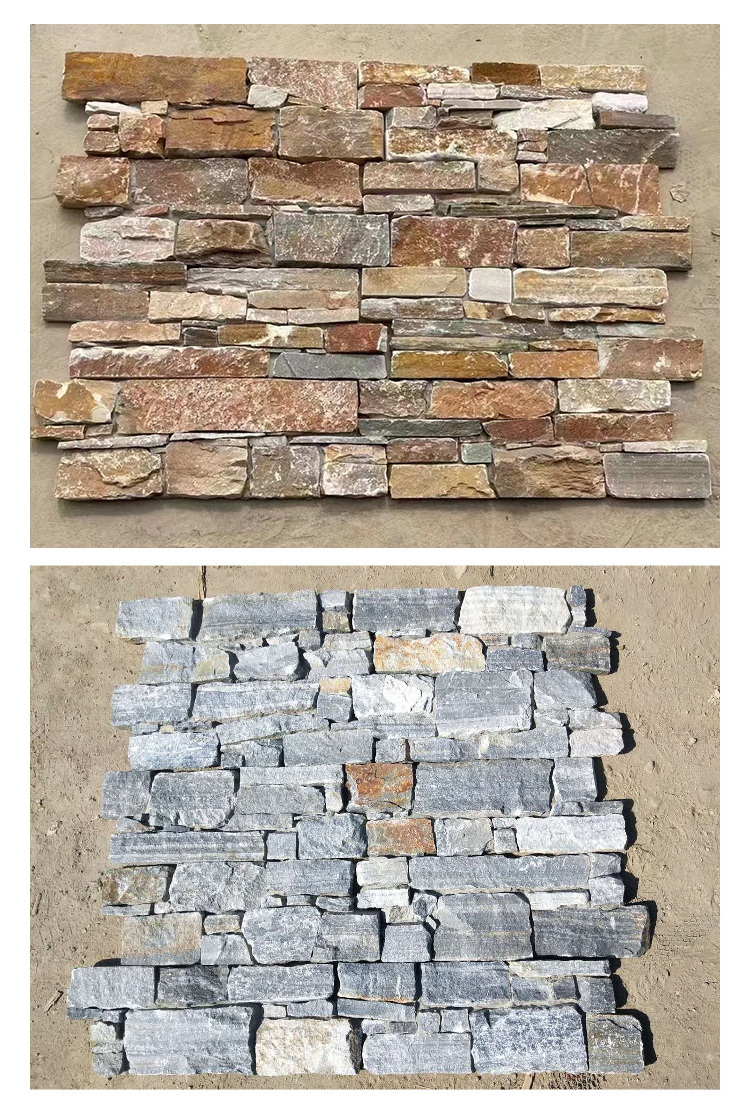 Natural Rusty Slate Quartzite Stone Veneer Exterior Wall Cladding Panels Cultural Stone Cement Back Slate Veneer