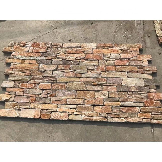 Natural Rusty Slate Quartzite Stone Veneer Exterior Wall Cladding Panels Cultural Stone Cement Back Slate Veneer