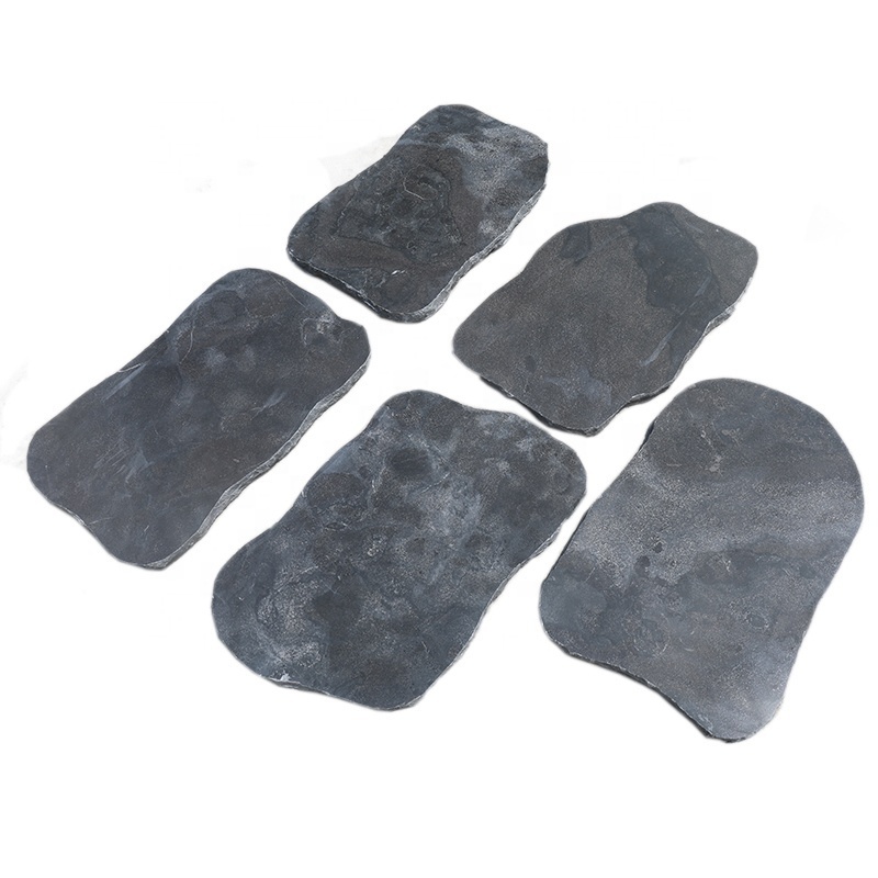 Low-Priced Irregular Blue Limestone Flagstone Honed Finish For Outdoor Garden Stepping Stone Random Shape