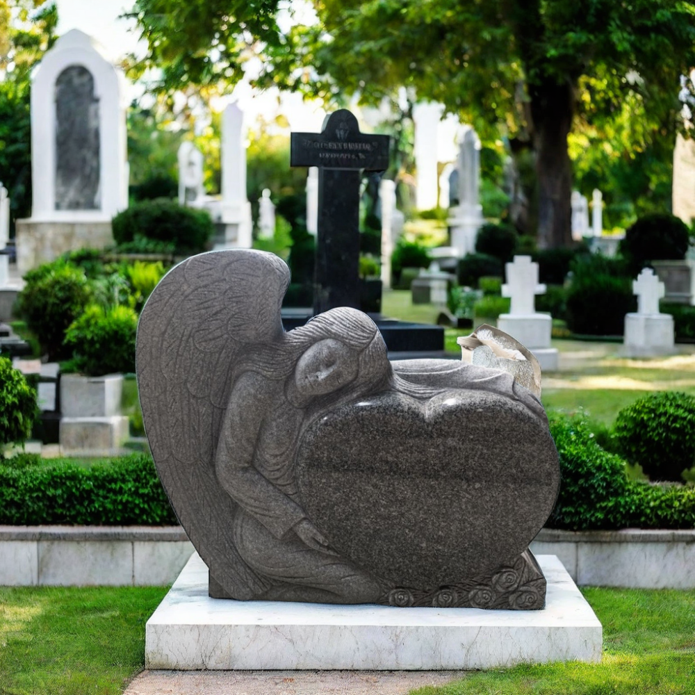 Cemetery Monuments and Cremation Guardian Angel Heart Headstones Granite and Marble Tombstones Gravestones for Memorial Graves