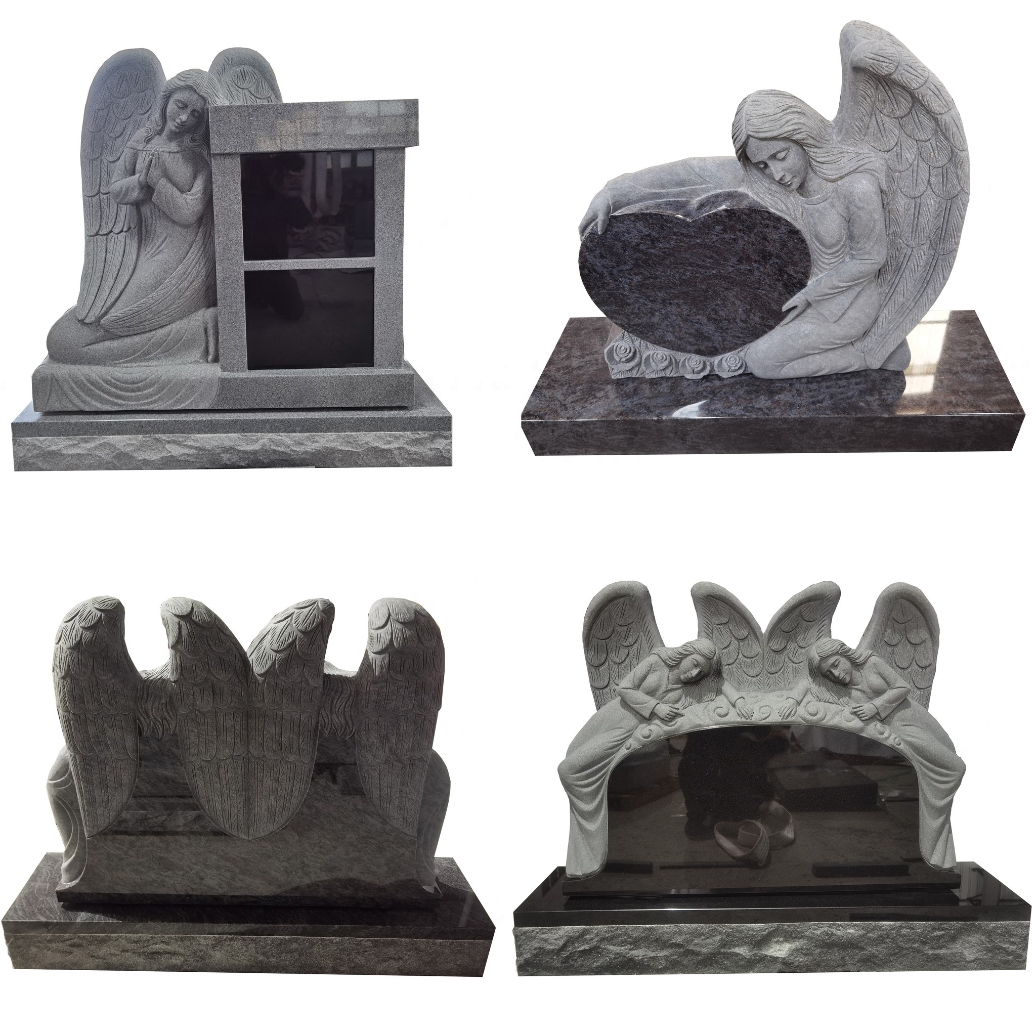 Cheap New Design Sculpture Monument Black Granite Monument Guardian Angel Heart Statue Headstone