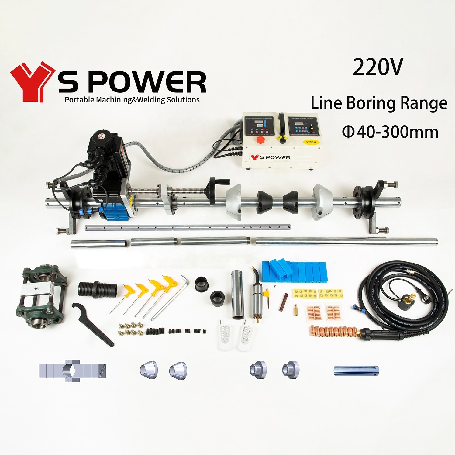 S Power Portable Line Boring And Bore Welding Machine 40-300mm 220V  Excavator Hole Repair spower lineboring