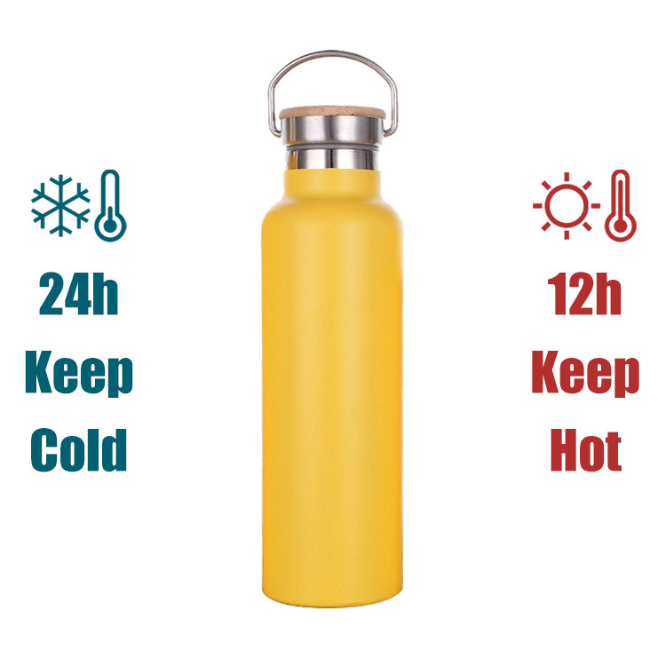 500ml 600ml 1000ml Customized Insulated Logo Sport Drink Bottle Double Walled Stainless Steel Water Bottle with Bamboo Lid