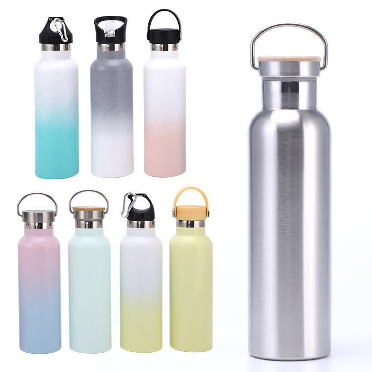 500ml 600ml 1000ml Customized Insulated Logo Sport Drink Bottle Double Walled Stainless Steel Water Bottle with Bamboo Lid