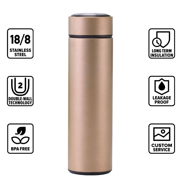 Custom Logo 500ml Thermo Bottle Thermal Cup Vacuum Flasks Stainless Steel Gift Thermo Led Temperature Smart Water Bottles