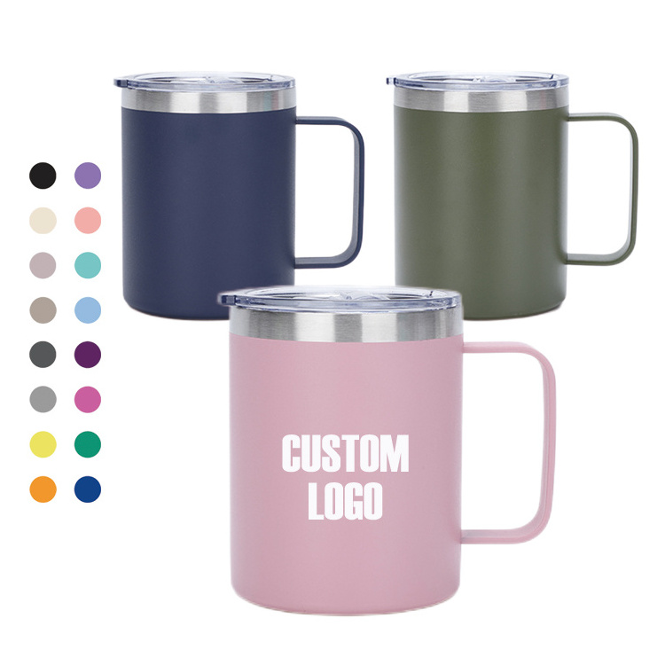 Personized12oz 14 oz 16oz Powder Coated Insulated Cup Stainless Steel Coffee Mugs Handle Double Wall Vacuum Tumbler Cup With Lid