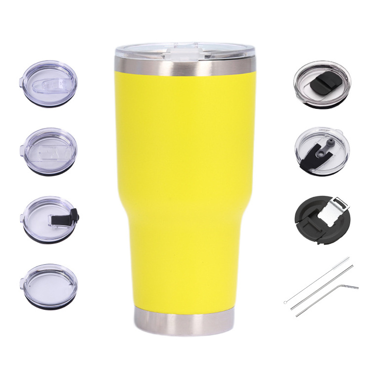 30 oz Tumbler Stainless Steel Insulated Coffee Travel Mug with 2 Lids 2 Straws Pipe Brush Handle