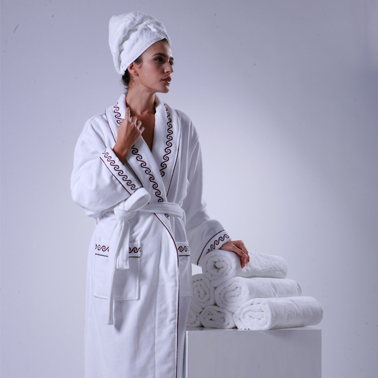 New Designed 100% Cotton Velour White Soft Designer Bathrobes Hotel Bathrobe