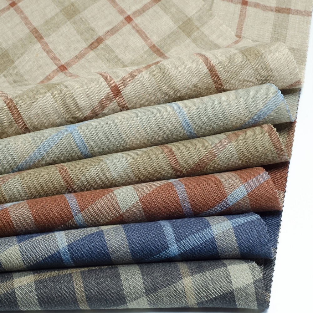 #8591 New arrivals woven textile yarn dyed fabric organic plaid stripe 100% linen fabric for linen shirts cloth dress