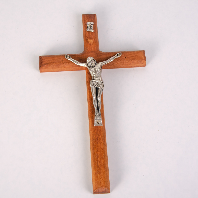 In Stock different sizes Brown Church Wall Hanging Home Decoration Pray Alloy Crucifix  silver Plated ODM Big Wood Cross