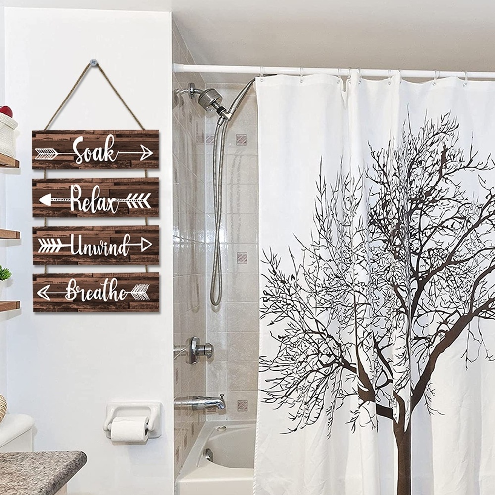 factory available farmhouse bathroom sign soak relax unwind breathe, rustic wooden sign bath decor