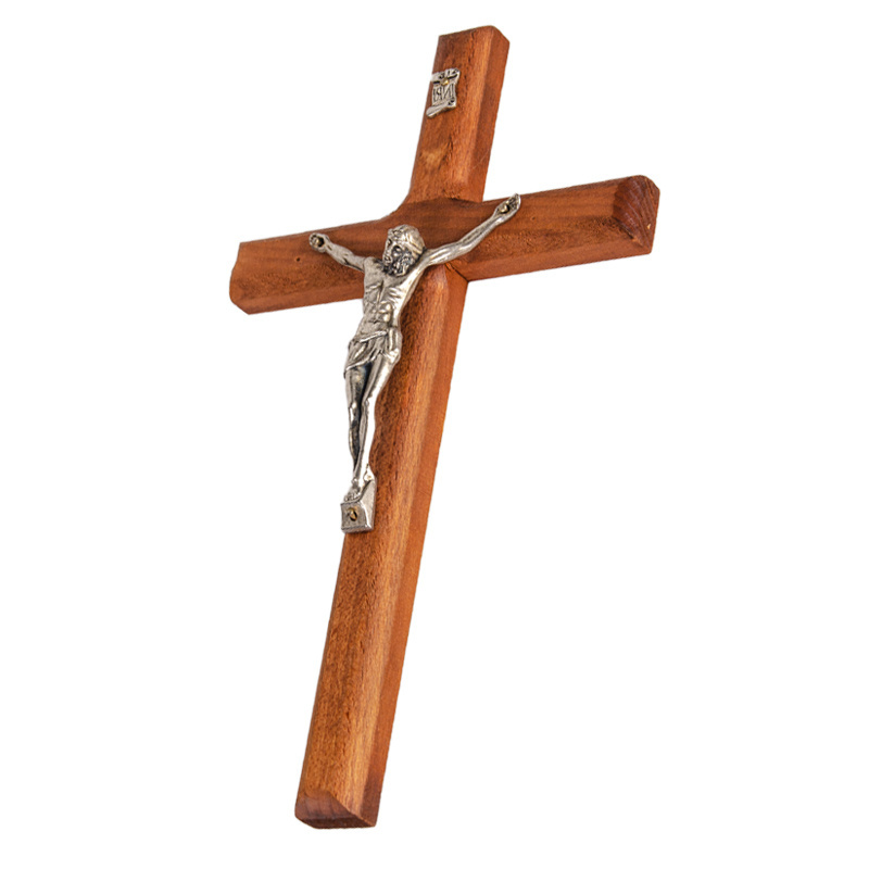 In Stock different sizes Brown Church Wall Hanging Home Decoration Pray Alloy Crucifix  silver Plated ODM Big Wood Cross