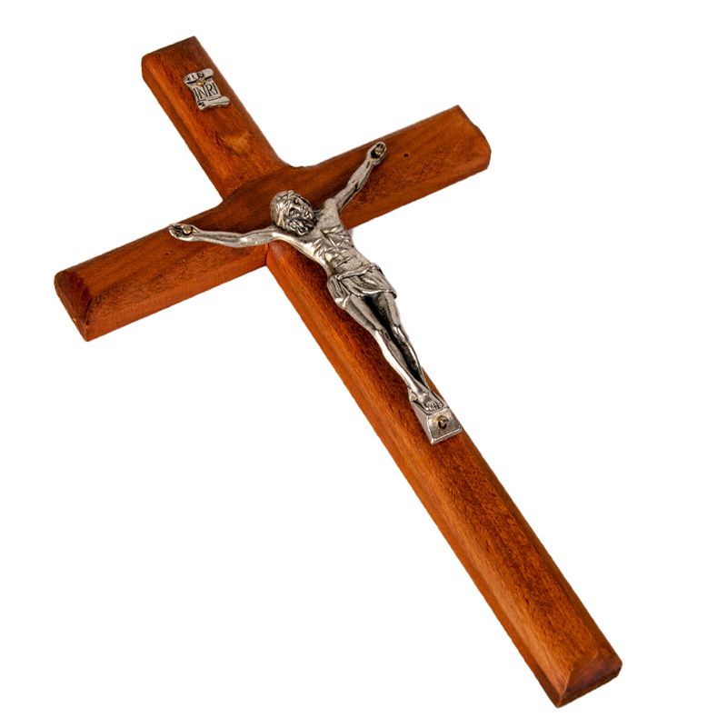 In Stock different sizes Brown Church Wall Hanging Home Decoration Pray Alloy Crucifix  silver Plated ODM Big Wood Cross