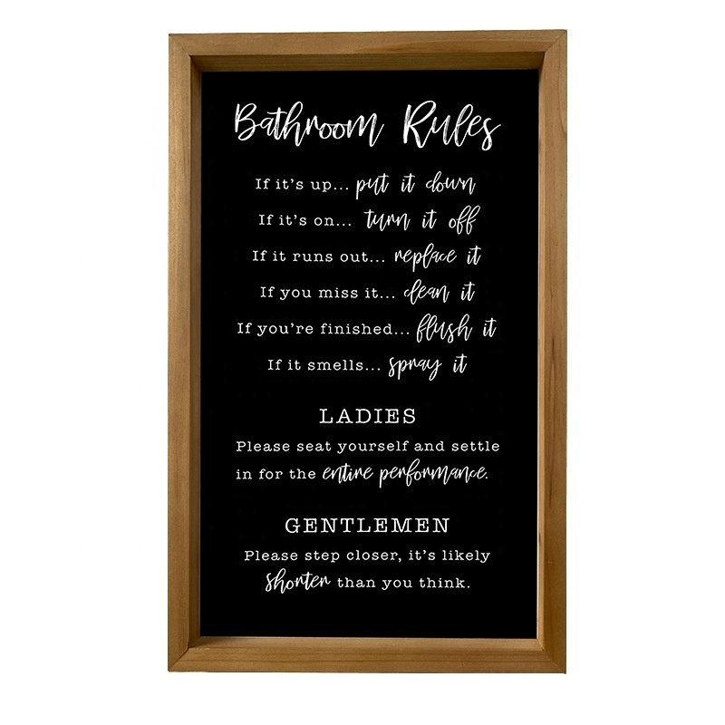 hot sale wholesale bathroom rules, customized wooden wall decor bathroom rule children, wooden signs