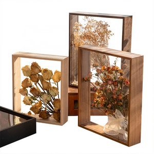 vintage 3D shadow-box-frames 12*12 for  inset specimen wholesale, rustic shadow box frames with plexiglass for dries flower disp