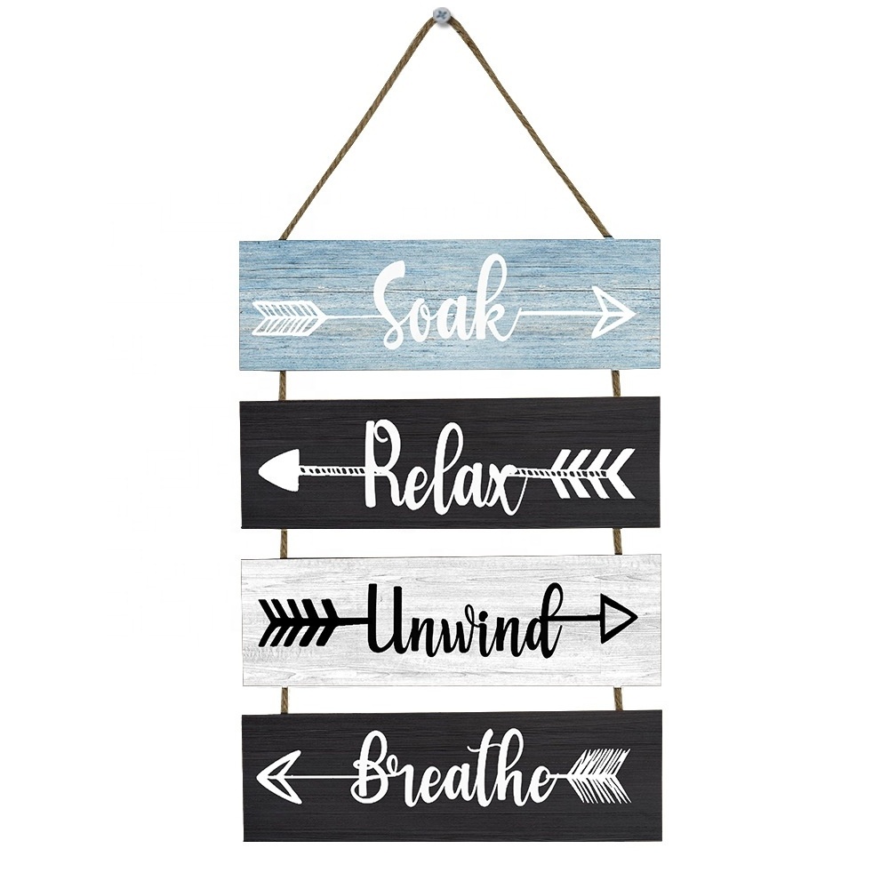 factory available farmhouse bathroom sign soak relax unwind breathe, rustic wooden sign bath decor