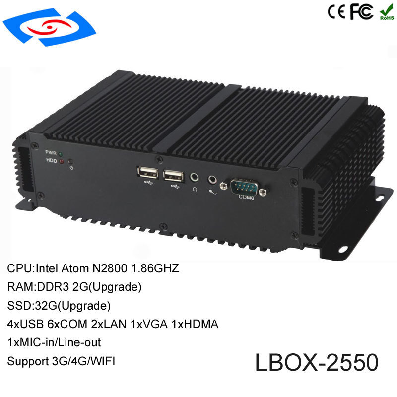 Mini PC 1xHDMI VGA Intel Atom CPU D2550 Dual Core CPU Support Wireless WiFi Fanless Industrial Computer