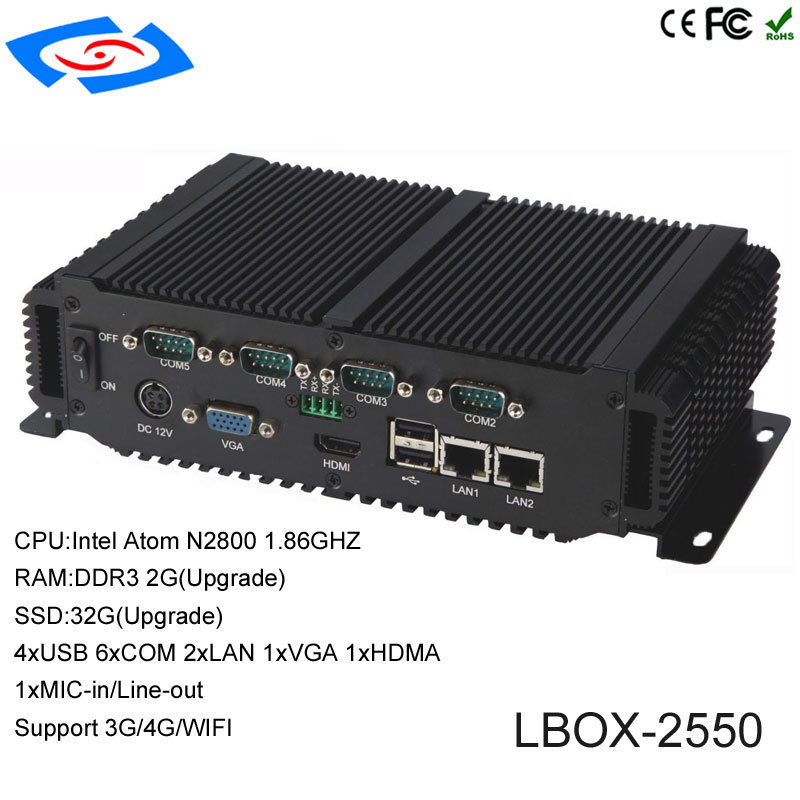 Mini PC 1xHDMI VGA Intel Atom CPU D2550 Dual Core CPU Support Wireless WiFi Fanless Industrial Computer