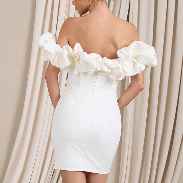 New Women's Elegant Evening White Dresses Ruffled Off-Shoulder Strapless Bodycon Mini Dress Prom Party Evening Dress