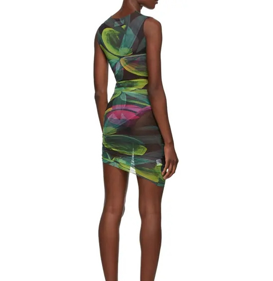 Stylish Dresses For Women Party Dress Cocktail Digital Printing Sleeveless Asymmetry Mini Mesh Dress For Women