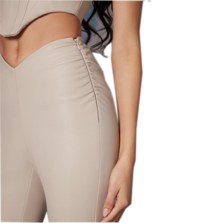 OEM Women Fashion Vest and Pants Set Party Trousers Sets for Ladies  V Crossover High Waisted Flare Workout Pants for women