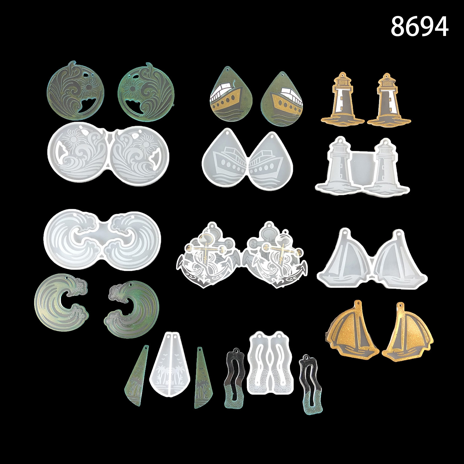 8694 Ocean wave steamer sailing coconut tree boat anchor lighthouse Silicone earring Mold DIY Jewelry Pendant Epoxy Resin Molds