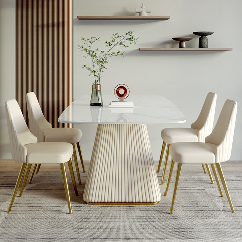 Italian Luxury Modern Designs 4 6 Seater Large Marble Dining Table And Chairs With Gold Legs