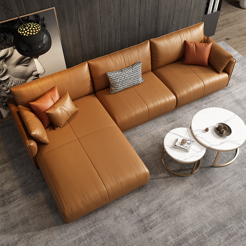 Wholesale modern sofa couch l shaped sofa set living room furniture italian genuine leather sofa