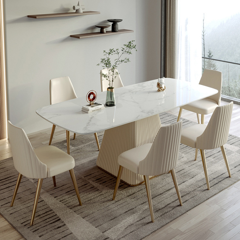 Italian Luxury Modern Designs 4 6 Seater Large Marble Dining Table And Chairs With Gold Legs