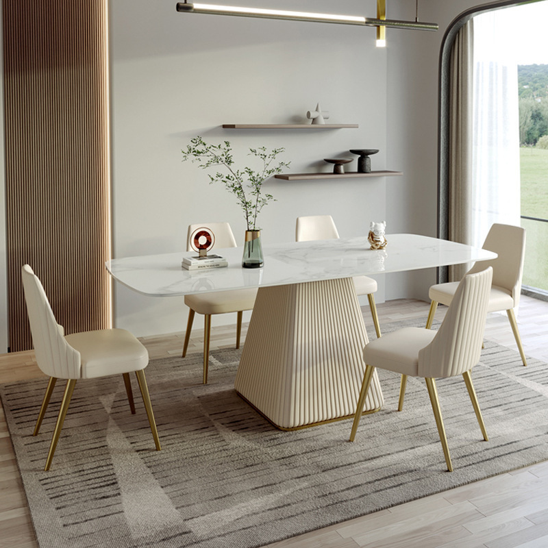 Italian Luxury Modern Designs 4 6 Seater Large Marble Dining Table And Chairs With Gold Legs