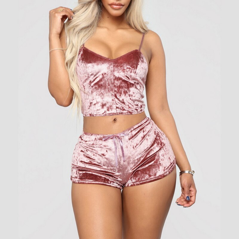 Satin Night Home Suits Wear Sleeveless Top And Shorts Ladies Pajama Set Cute Print Pattern Sleepwear Silk V Neck Sexy Pijama