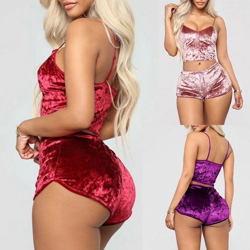 Satin Night Home Suits Wear Sleeveless Top And Shorts Ladies Pajama Set Cute Print Pattern Sleepwear Silk V Neck Sexy Pijama