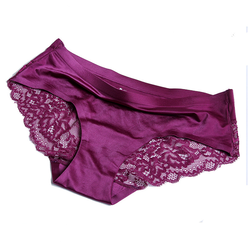 Women Lace side Underwear Seamless Breathable Briefs Nylon for Girls Ladies Cotton Crotch Solid Color Ice silk Lace Panties