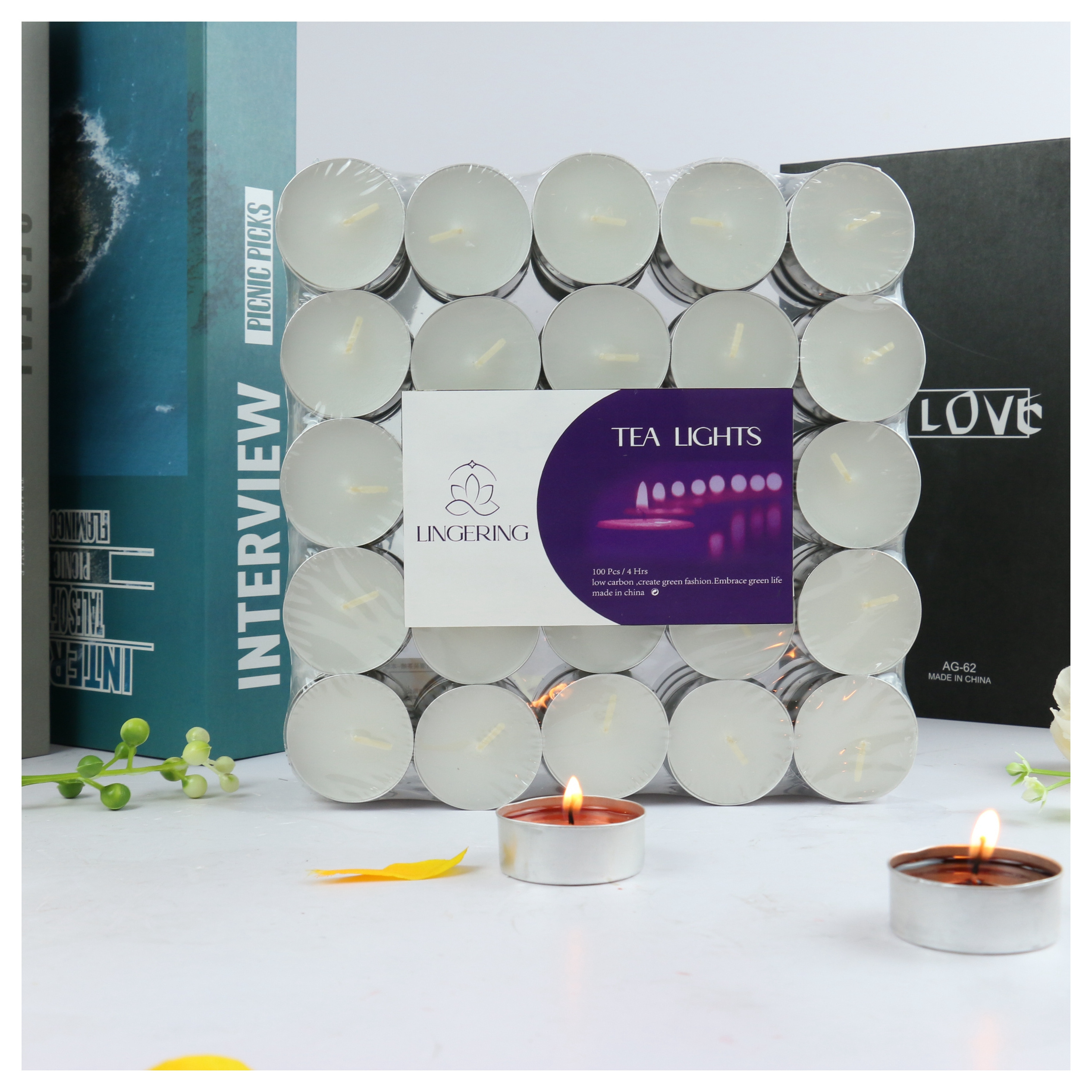 4 hours tea light 100 pack white wax tea candle night light meditation Indoor outdoor tea lights candles