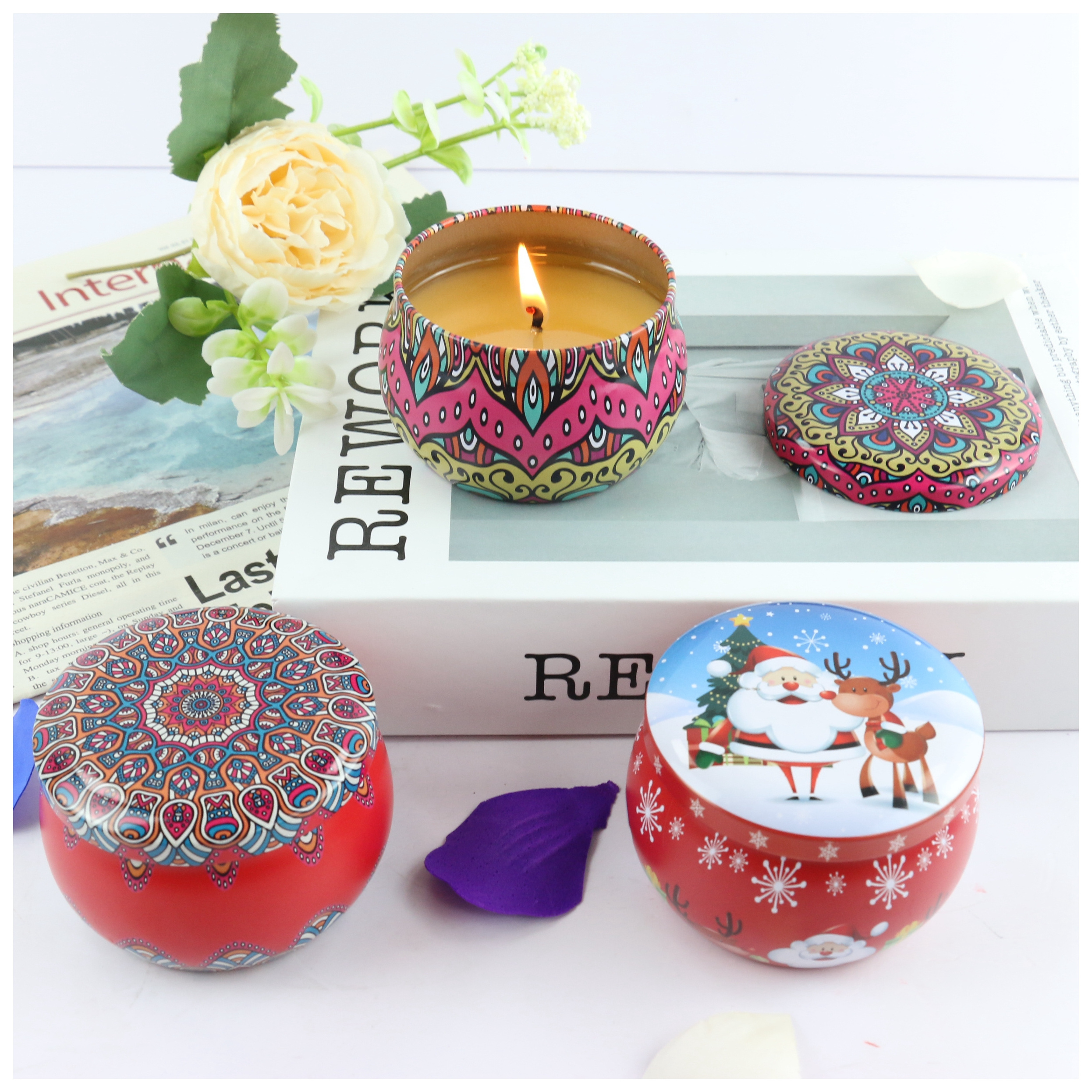 Candle wholesale affordable brand unique tin can bean wax home birthday scented candle