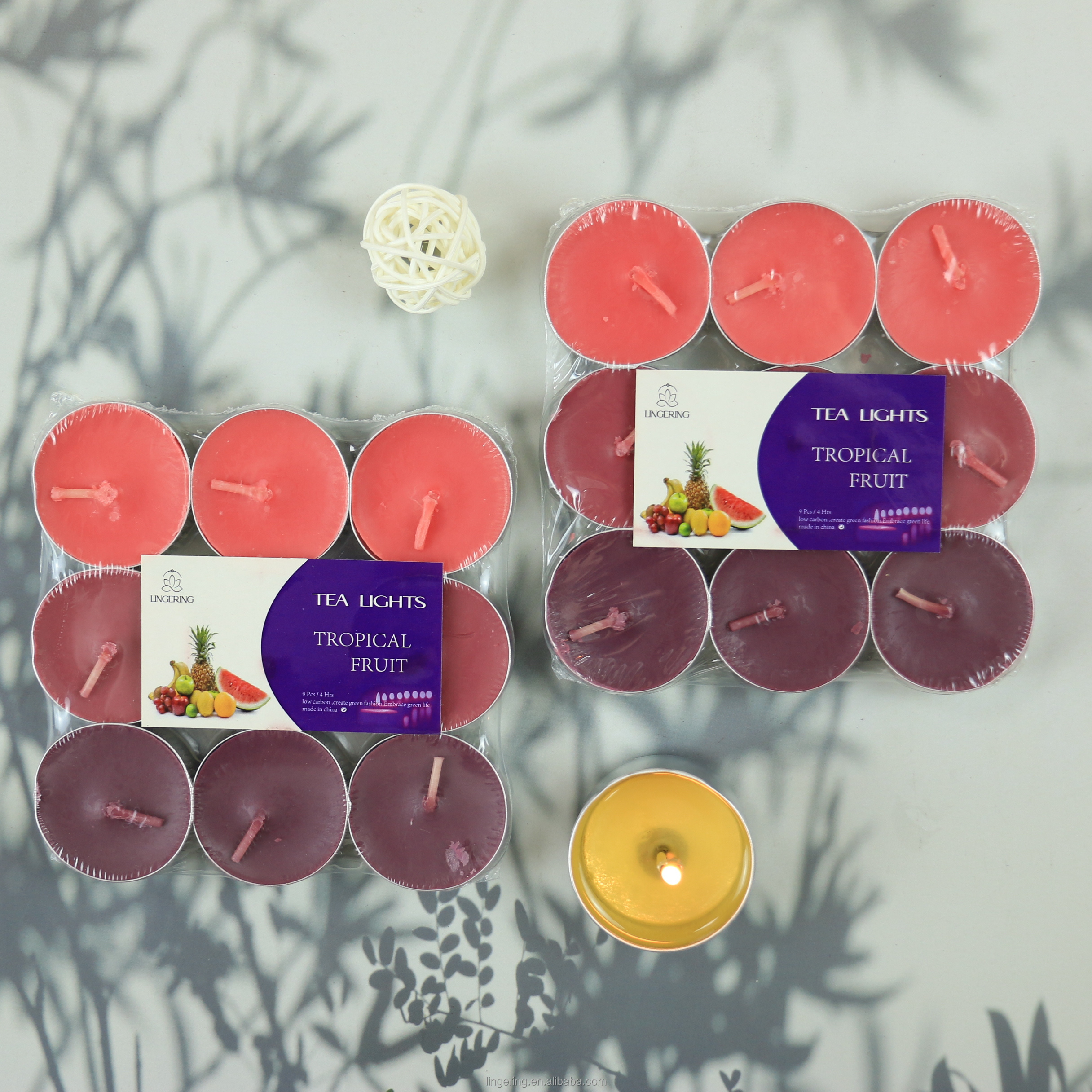 Scented Candle 9pack Bulk Tropical fruit scented Tea Light Candle Flavored 4 hours scented tealight candle