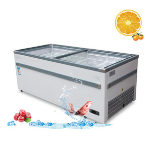 Supermarket Commercial Food Showcase Chiller Curved Glass Open Fish Meat Deli Display Refrigerator