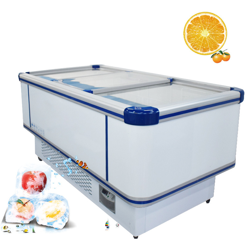 Supermarket Commercial Food Showcase Chiller Curved Glass Open Fish Meat Deli Display Refrigerator