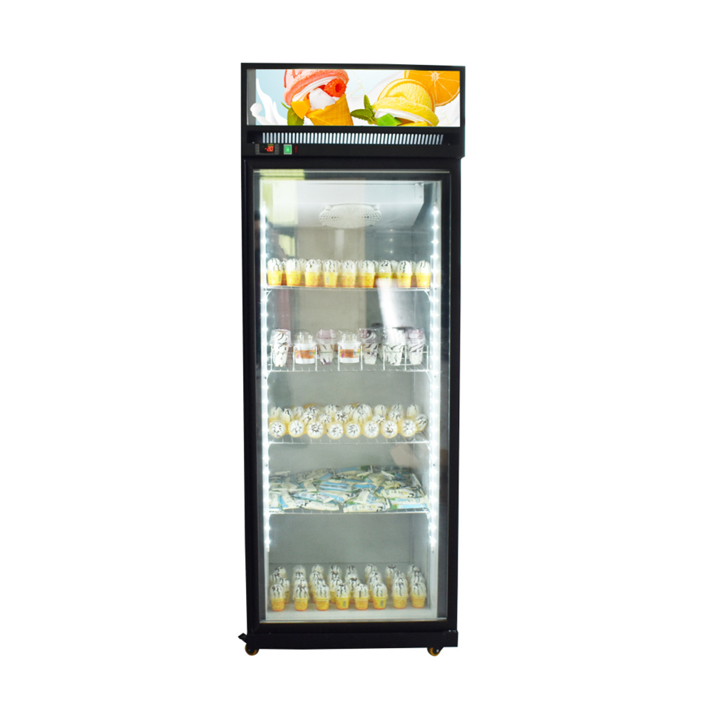 Low Temperature Glass Door Display Equipment Chicken Meat Cold Storage Freezer Milk Bar Ice Cream Display Refrigerator